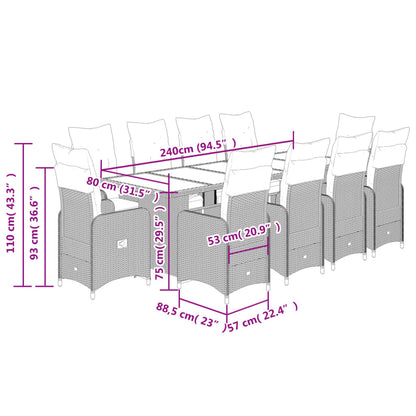 11-tlg. Garten-Bistro-Set mit Kissen Schwarz Poly Rattan - Pazzar.ch