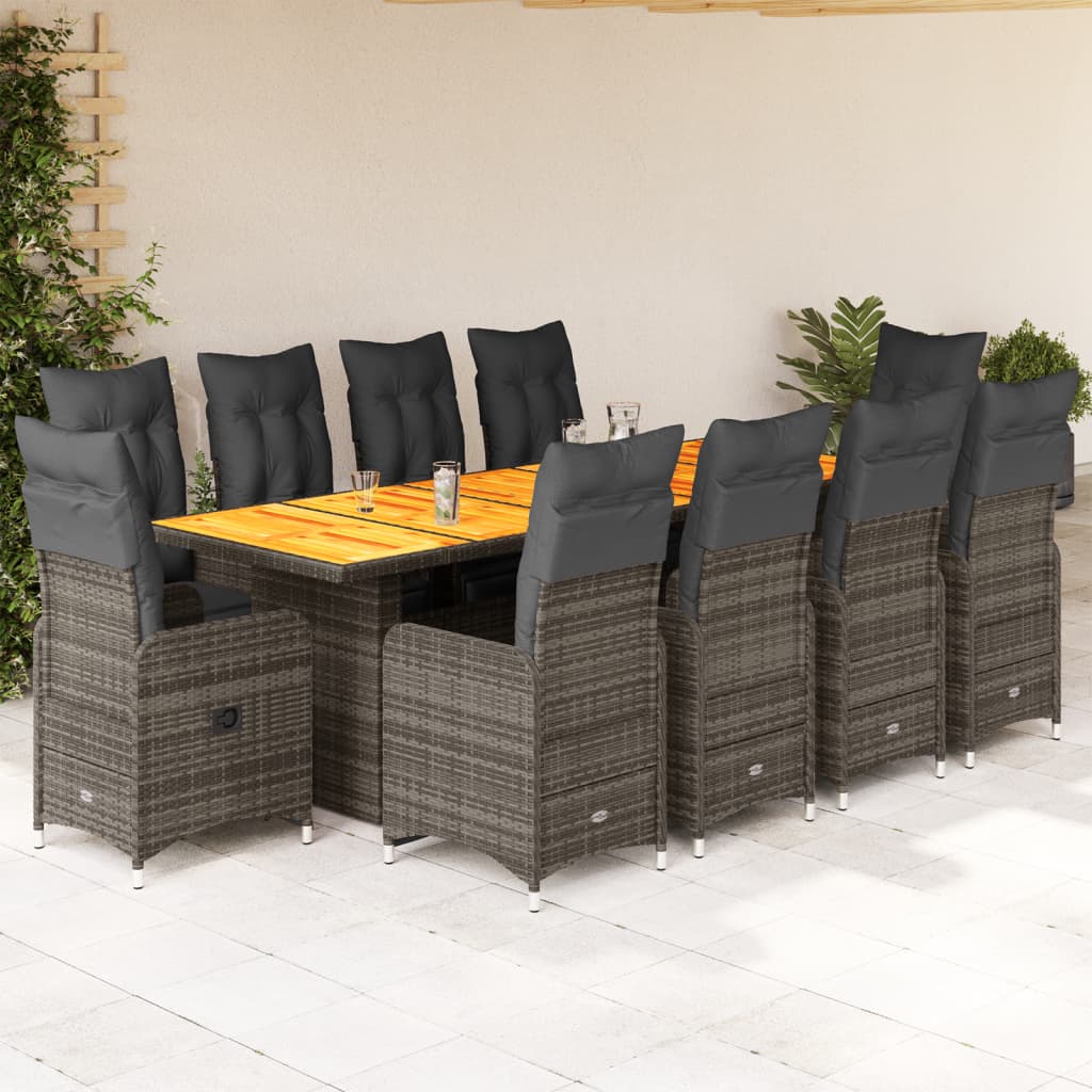 11-tlg. Garten-Bistro-Set mit Kissen Grau Poly Rattan - Pazzar.ch