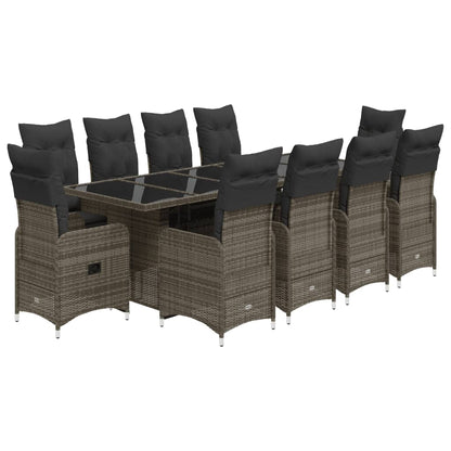 11-tlg. Garten-Bistro-Set mit Kissen Grau Poly Rattan - Pazzar.ch