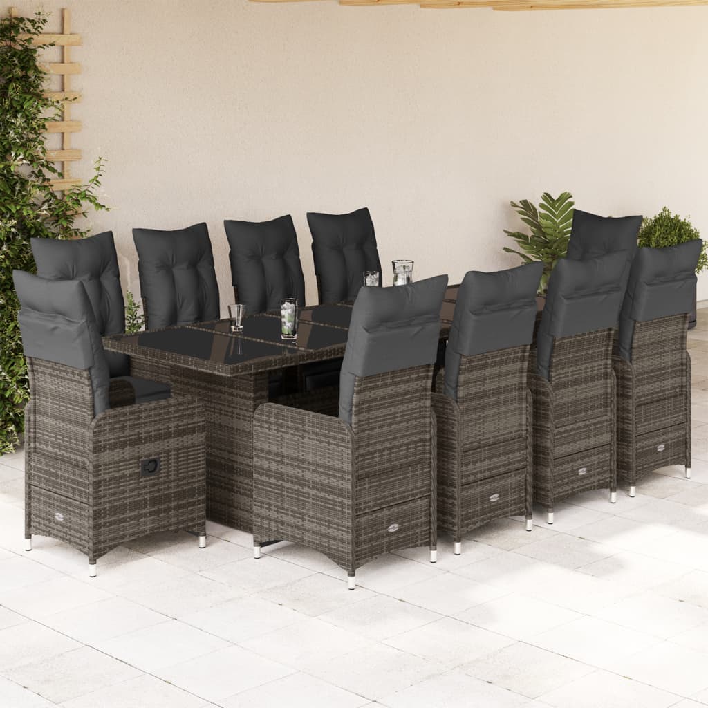 11-tlg. Garten-Bistro-Set mit Kissen Grau Poly Rattan - Pazzar.ch