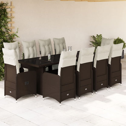 11-tlg. Garten-Bistro-Set mit Kissen Braun Poly Rattan - Pazzar.ch