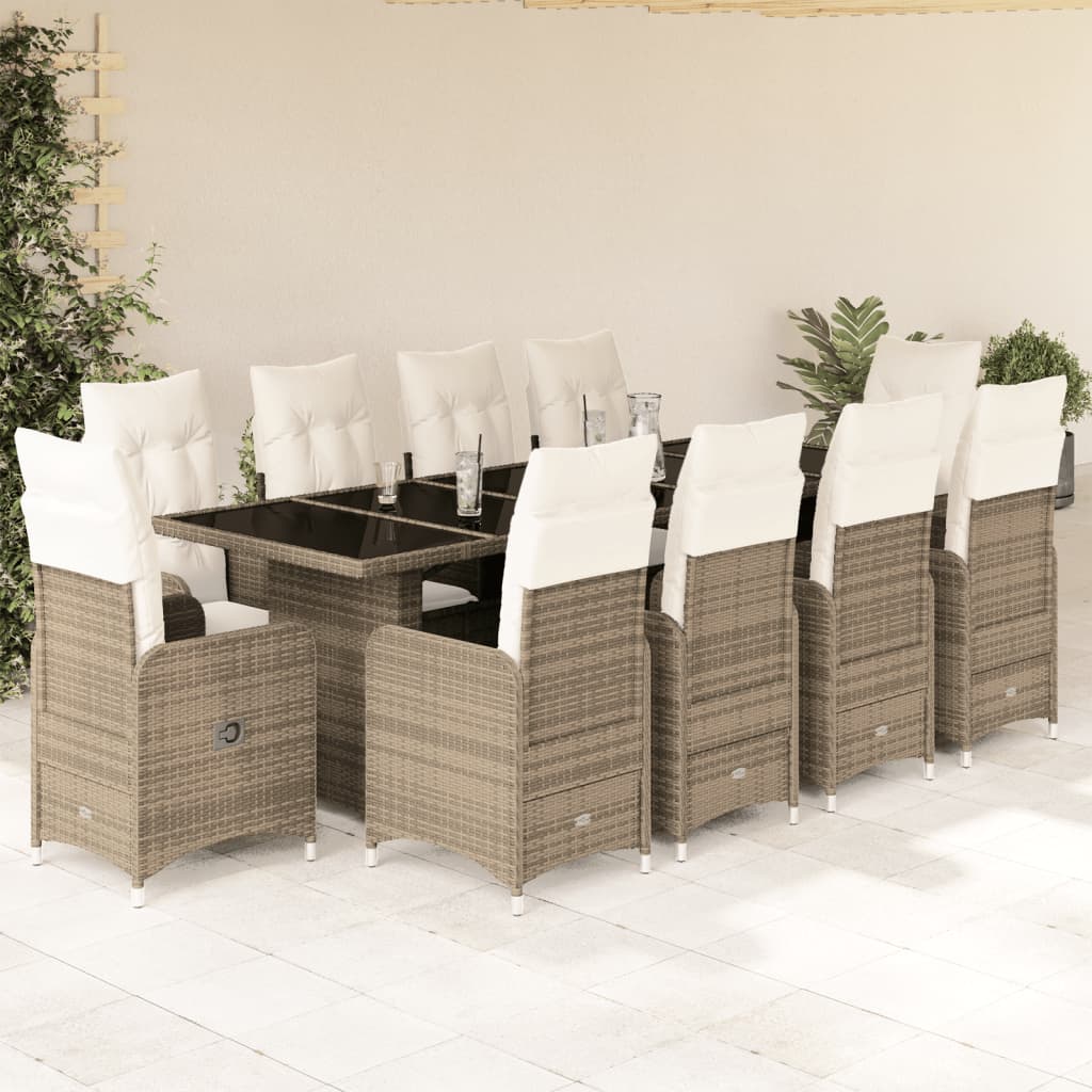 11-tlg. Garten-Bistro-Set mit Kissen Beige Poly Rattan - Pazzar.ch