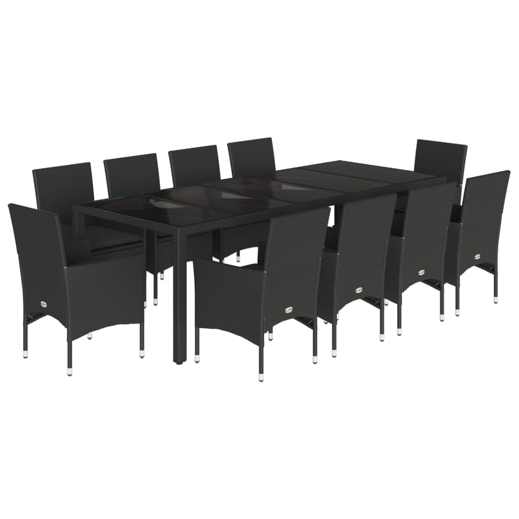 11-tlg. Garten-Essgruppe mit Kissen Schwarz Poly Rattan Glas - Pazzar.ch