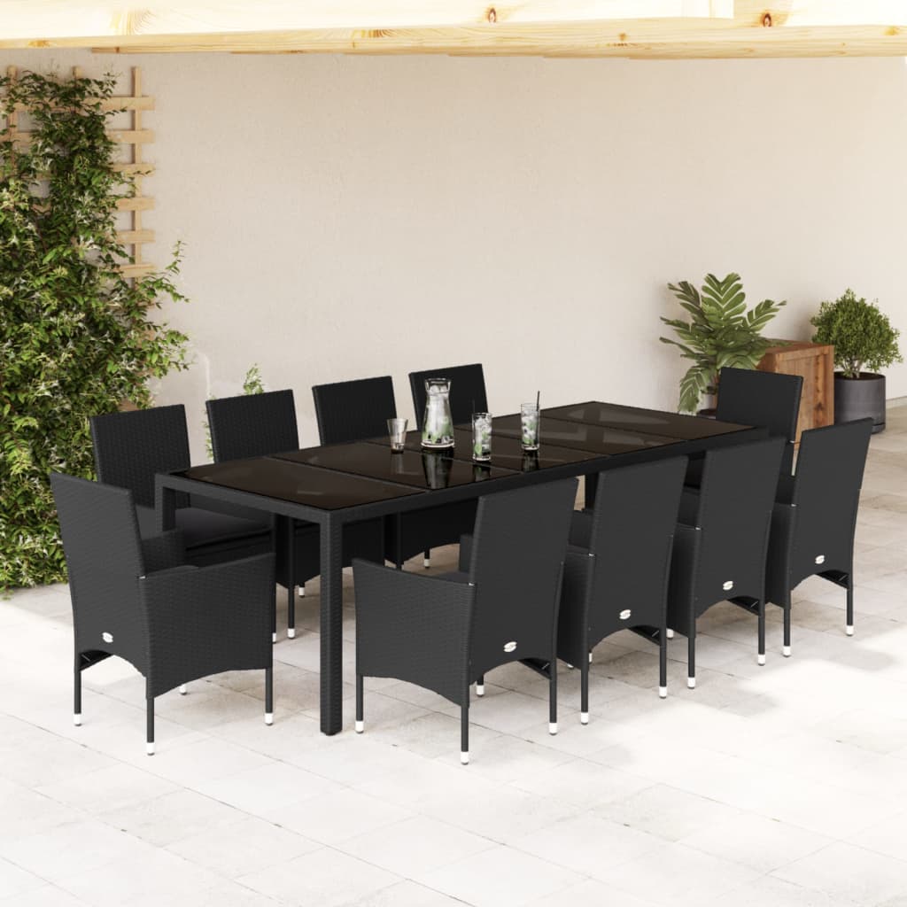 11-tlg. Garten-Essgruppe mit Kissen Schwarz Poly Rattan Glas - Pazzar.ch