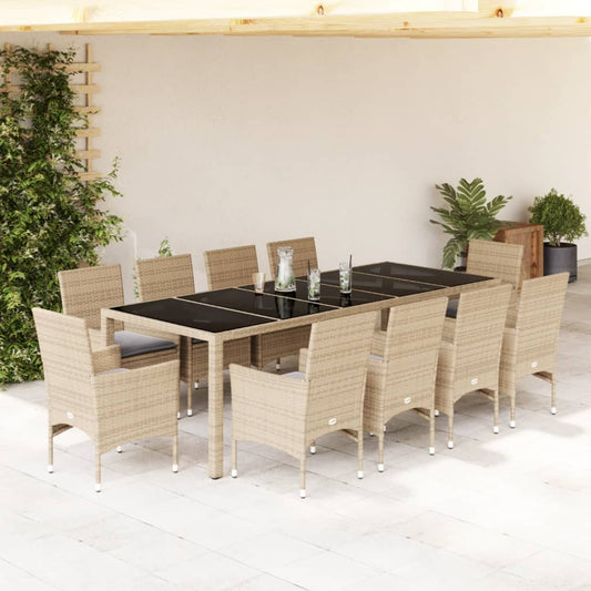 11-tlg. Garten-Essgruppe mit Kissen Beige Poly Rattan und Glas - Pazzar.ch