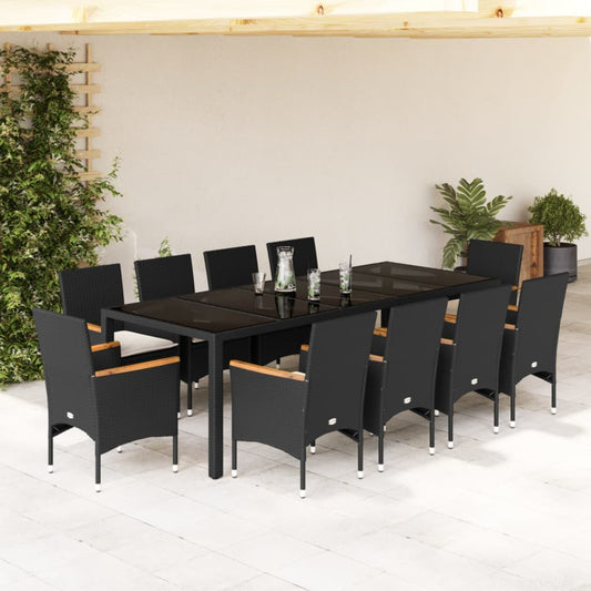 11-tlg. Garten-Essgruppe mit Kissen Schwarz Poly Rattan Glas - Pazzar.ch