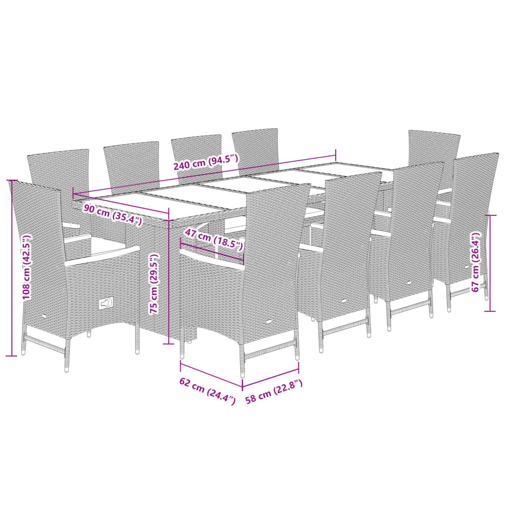 11-tlg. Garten-Essgruppe mit Kissen Schwarz Poly Rattan - Pazzar.ch