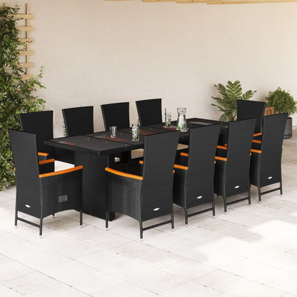 11-tlg. Garten-Essgruppe mit Kissen Schwarz Poly Rattan - Pazzar.ch