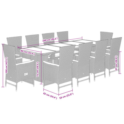 11-tlg. Garten-Essgruppe mit Kissen Schwarz Poly Rattan - Pazzar.ch