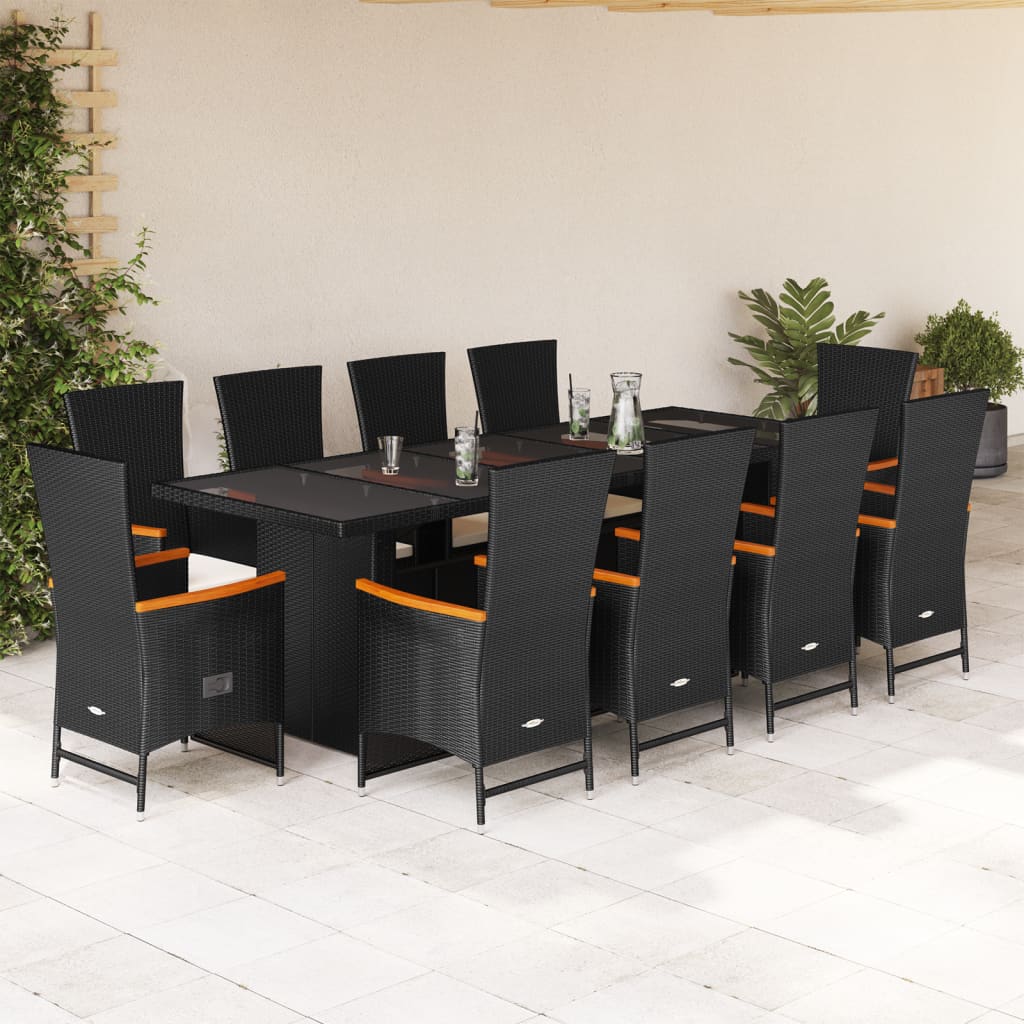 11-tlg. Garten-Essgruppe mit Kissen Schwarz Poly Rattan - Pazzar.ch