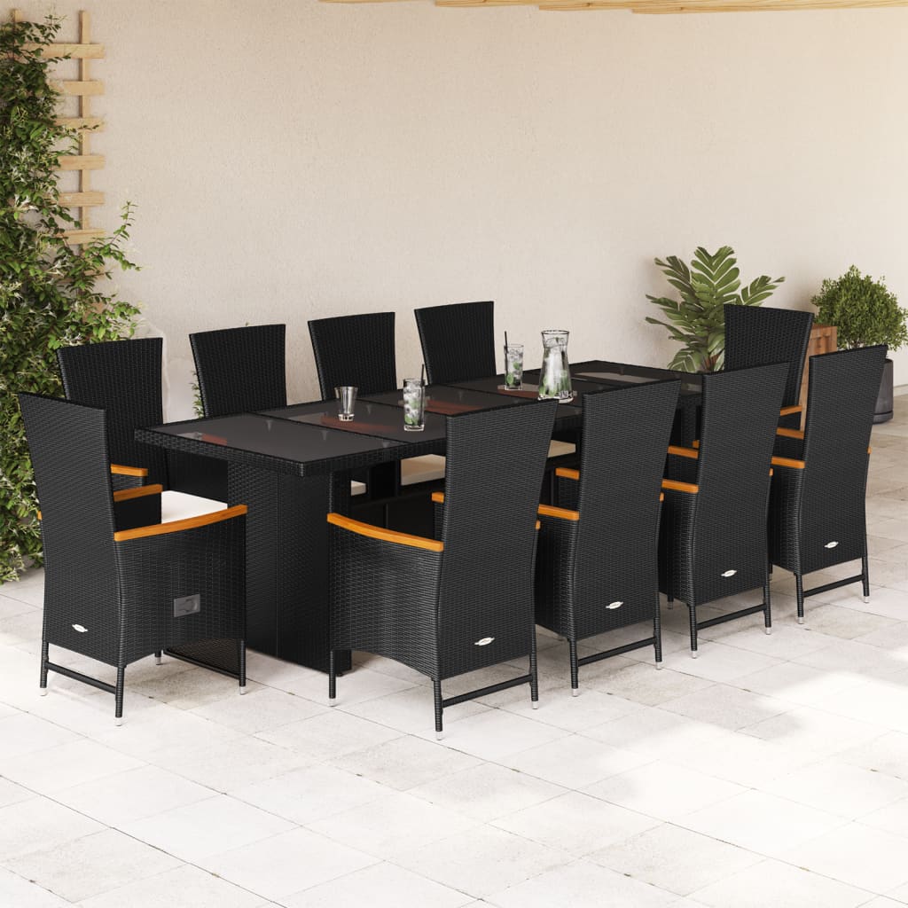 11-tlg. Garten-Essgruppe mit Kissen Schwarz Poly Rattan - Pazzar.ch