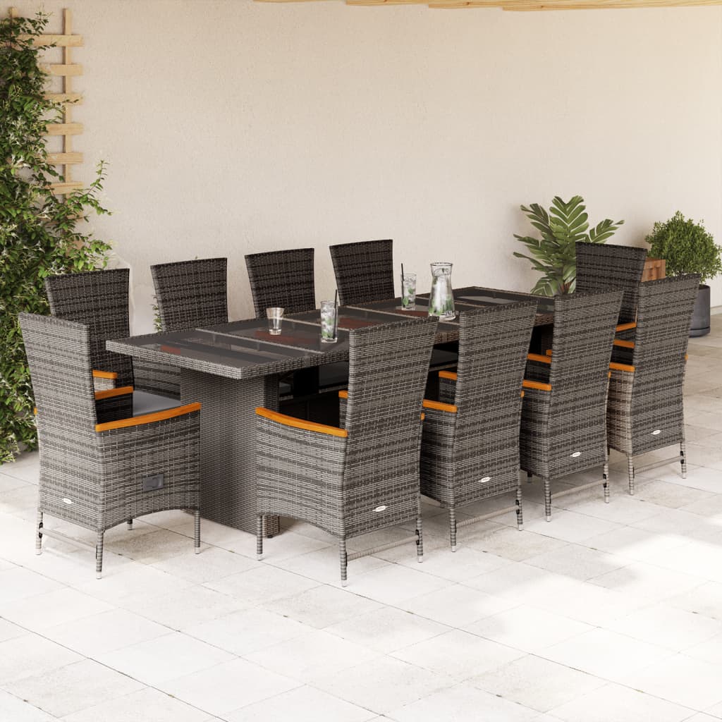 11-tlg. Garten-Essgruppe mit Kissen Grau Poly Rattan