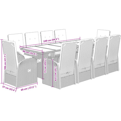 11-tlg. Garten-Essgruppe mit Kissen Grau Poly Rattan - Pazzar.ch