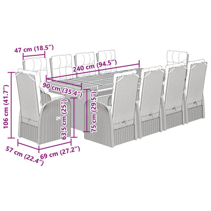 11-tlg. Garten-Essgruppe mit Kissen Schwarz Poly Rattan - Pazzar.ch