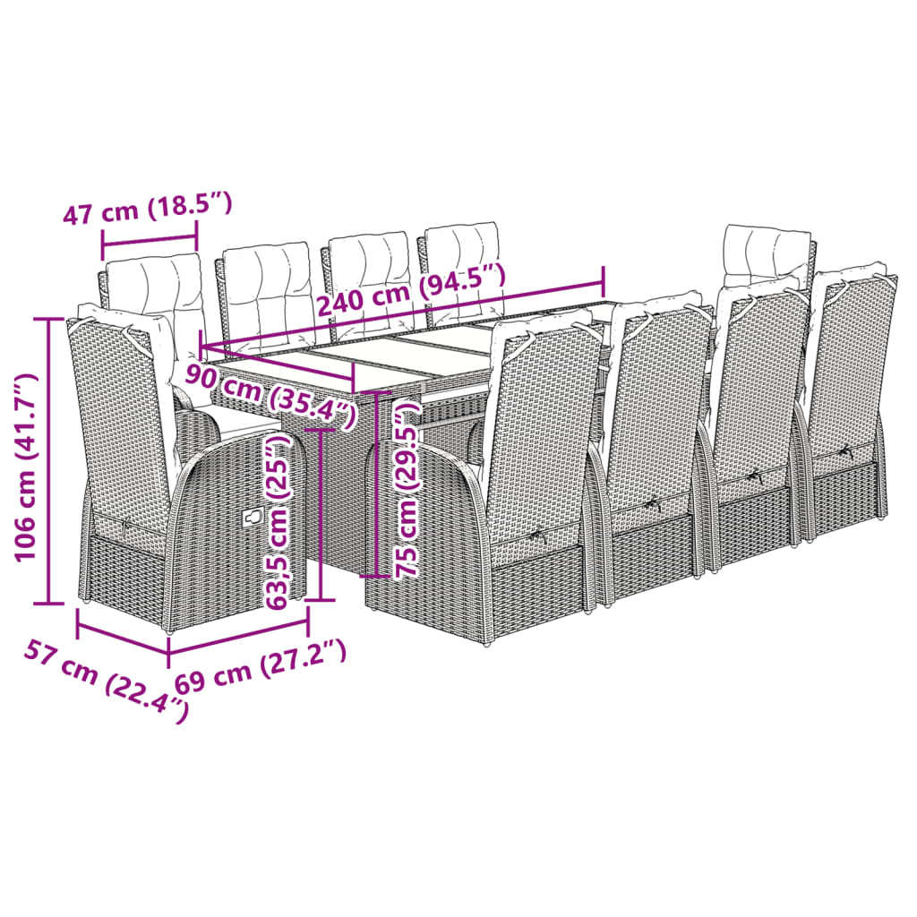 11-tlg. Garten-Essgruppe mit Kissen Schwarz Poly Rattan - Pazzar.ch