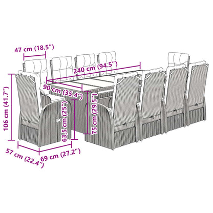 11-tlg. Garten-Essgruppe mit Kissen Schwarz Poly Rattan - Pazzar.ch