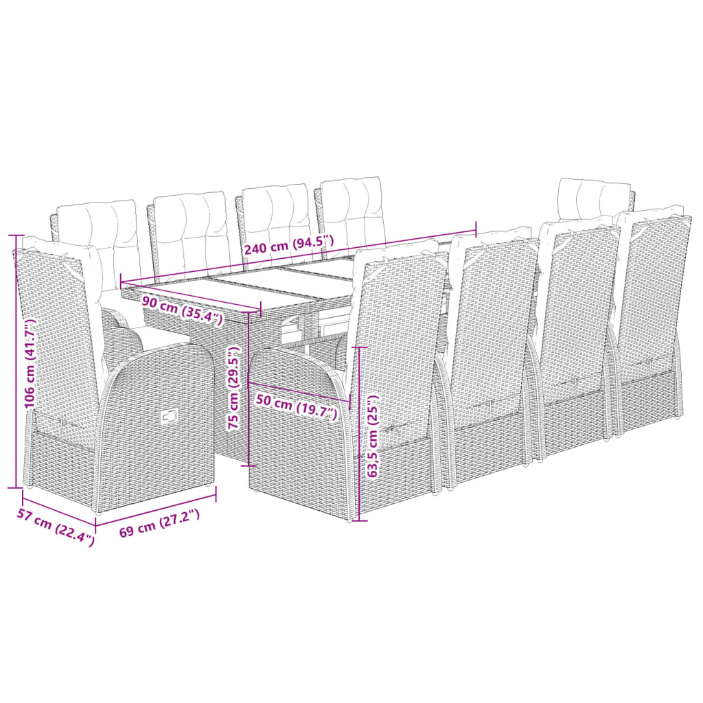 11-tlg. Garten-Essgruppe mit Kissen Schwarz Poly Rattan - Pazzar.ch