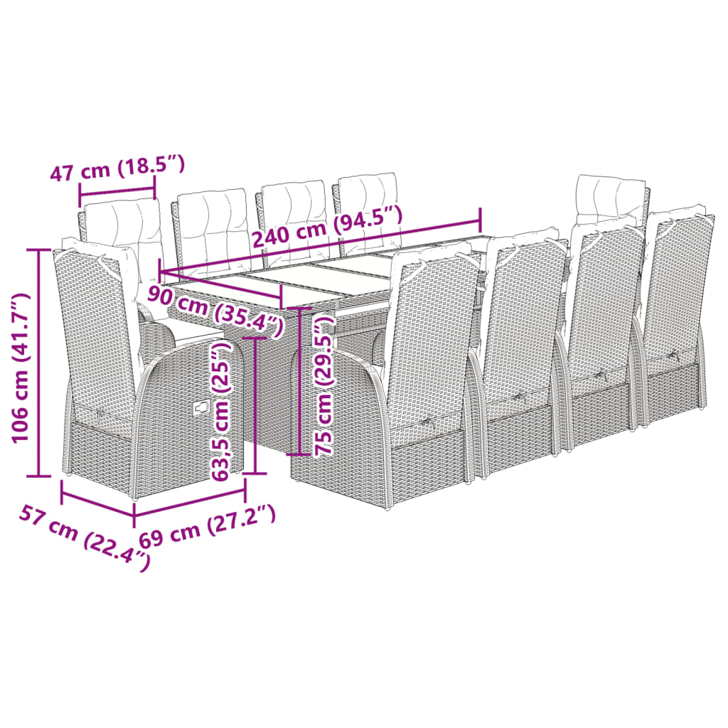 11-tlg. Garten-Essgruppe mit Kissen Schwarz Poly Rattan - Pazzar.ch