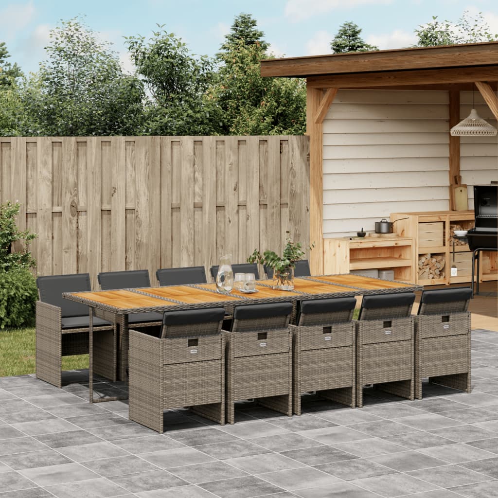 11-tlg. Garten-Essgruppe mit Kissen Grau Poly Rattan