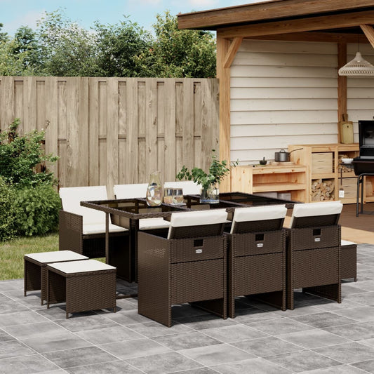 11-tlg. Garten-Essgruppe mit Kissen Braun Poly Rattan - Pazzar.ch