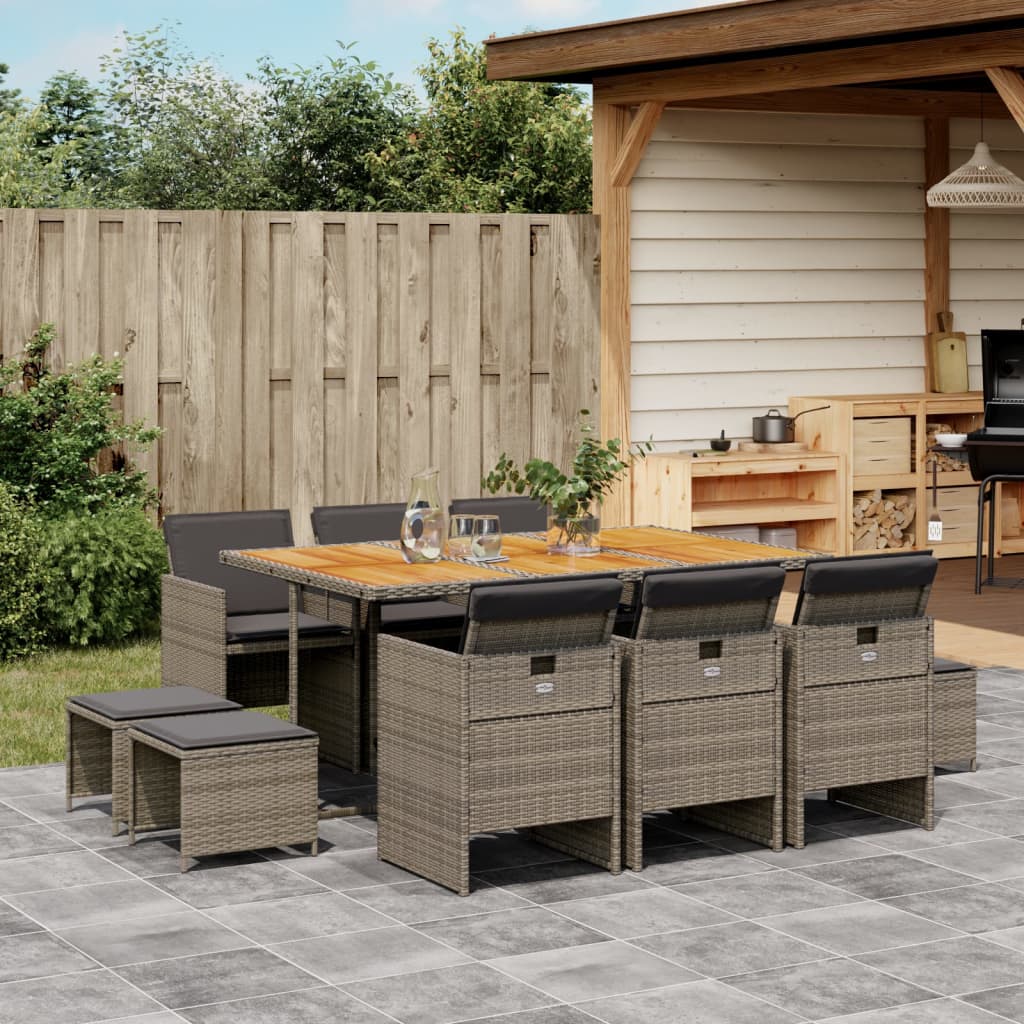 11-tlg. Garten-Essgruppe mit Kissen Grau Poly Rattan