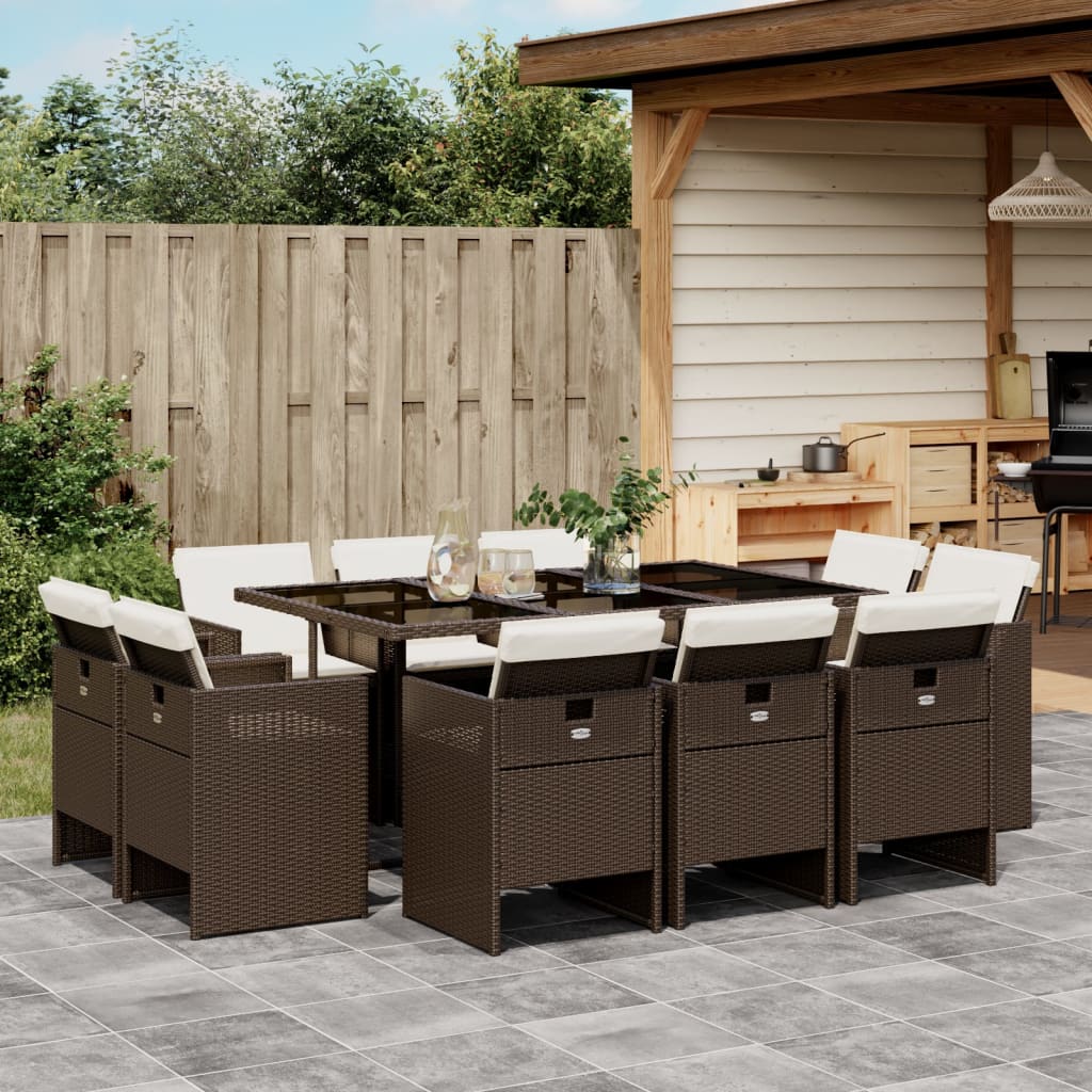 11-tlg. Garten-Essgruppe mit Kissen Braun Poly Rattan - Pazzar.ch