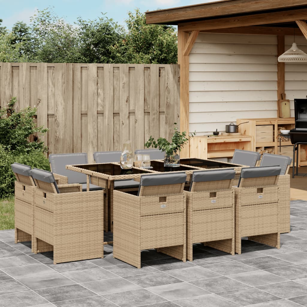 11-tlg. Garten-Essgruppe mit Kissen Beigemischung Poly Rattan