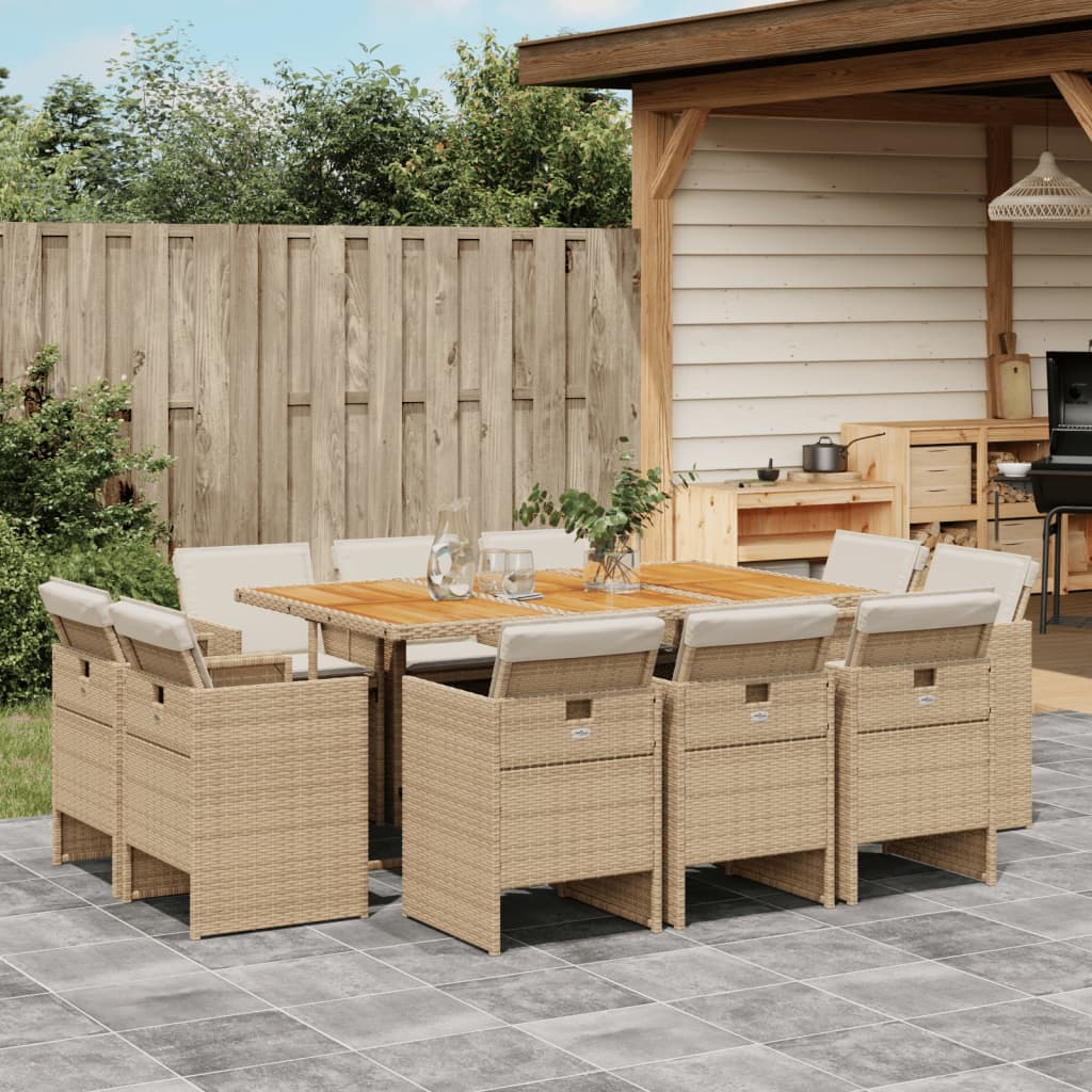 11-tlg. Garten-Essgruppe mit Kissen Beige Poly Rattan