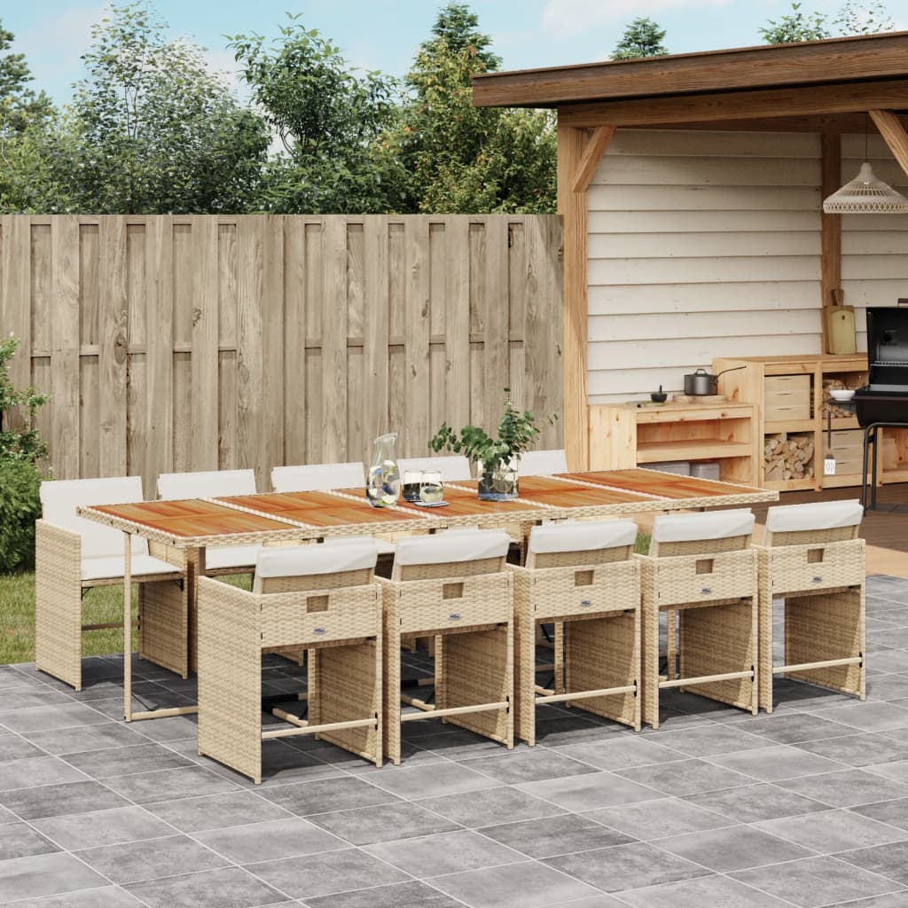 11-tlg. Garten-Essgruppe mit Kissen Beige Poly Rattan