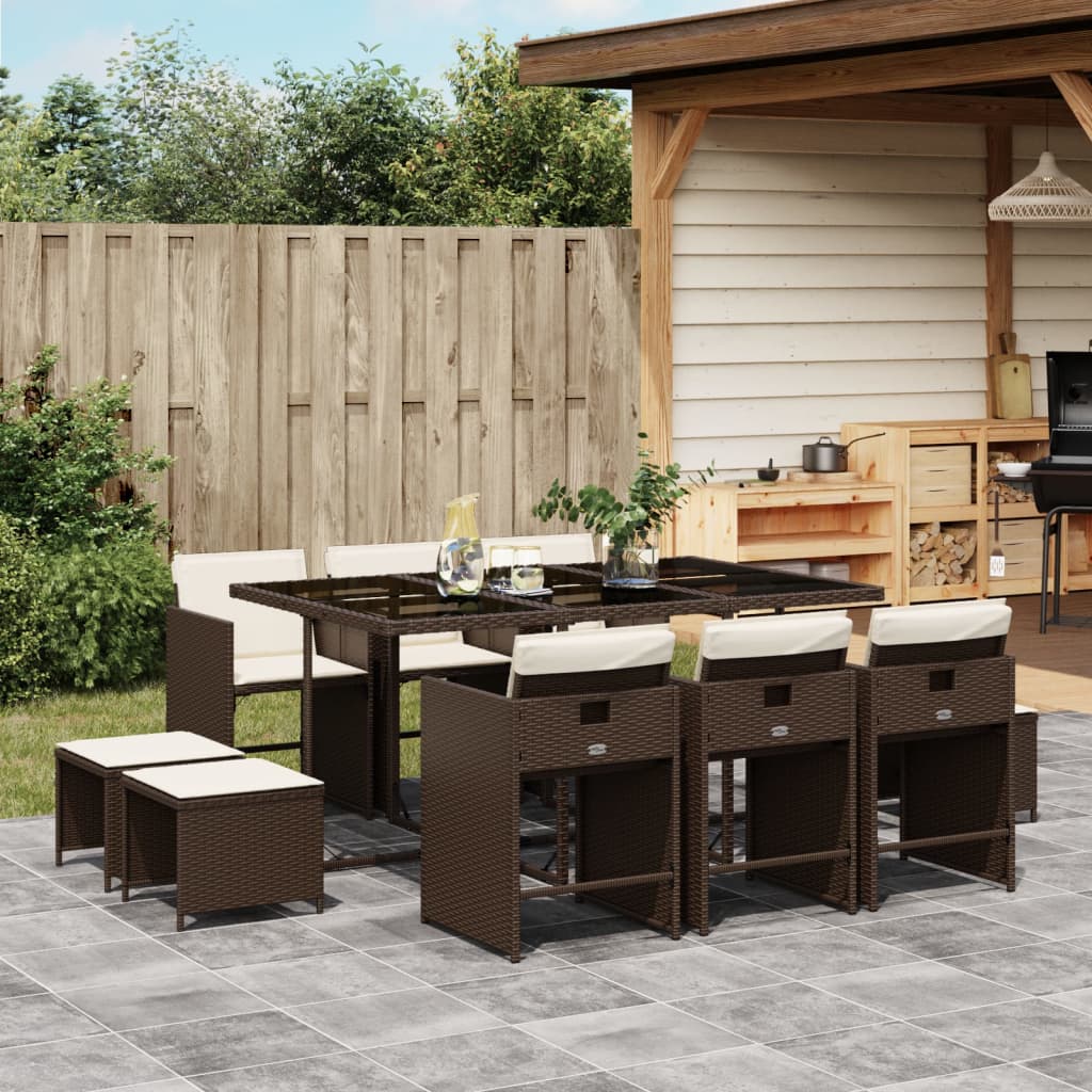 11-tlg. Garten-Essgruppe mit Kissen Braun Poly Rattan - Pazzar.ch