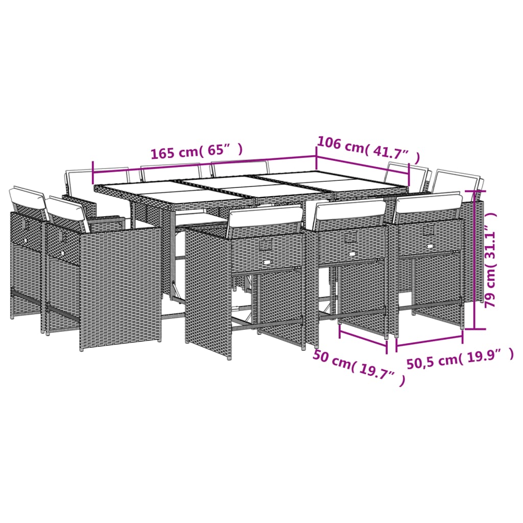 11-tlg. Garten-Essgruppe mit Kissen Schwarz Poly Rattan - Pazzar.ch