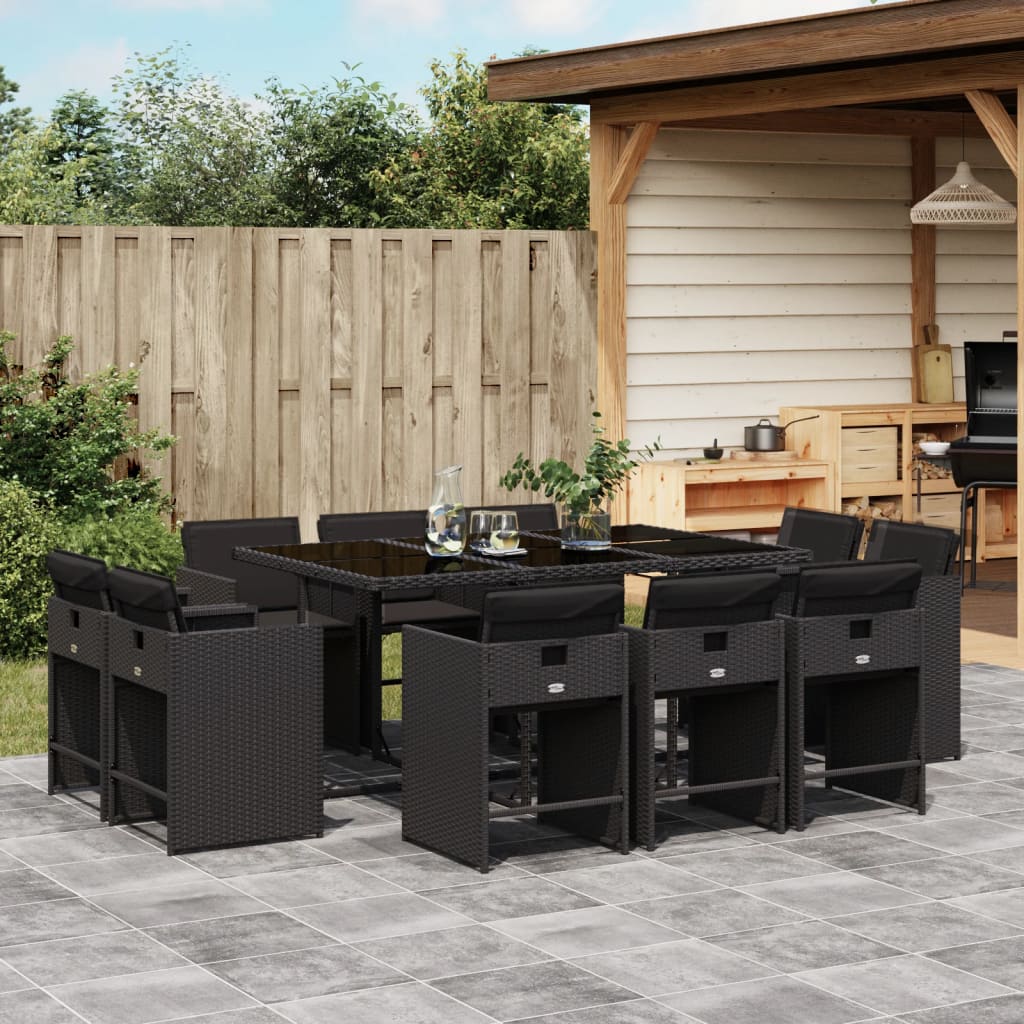 11-tlg. Garten-Essgruppe mit Kissen Schwarz Poly Rattan