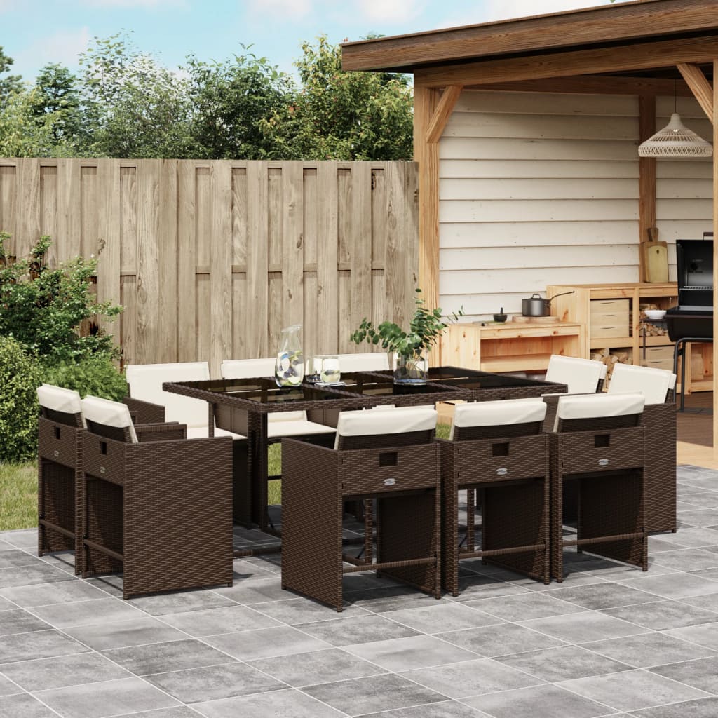 11-tlg. Garten-Essgruppe mit Kissen Braun Poly Rattan - Pazzar.ch