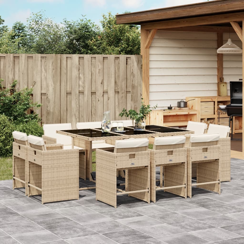 11-tlg. Garten-Essgruppe mit Kissen Beige Poly Rattan - Pazzar.ch