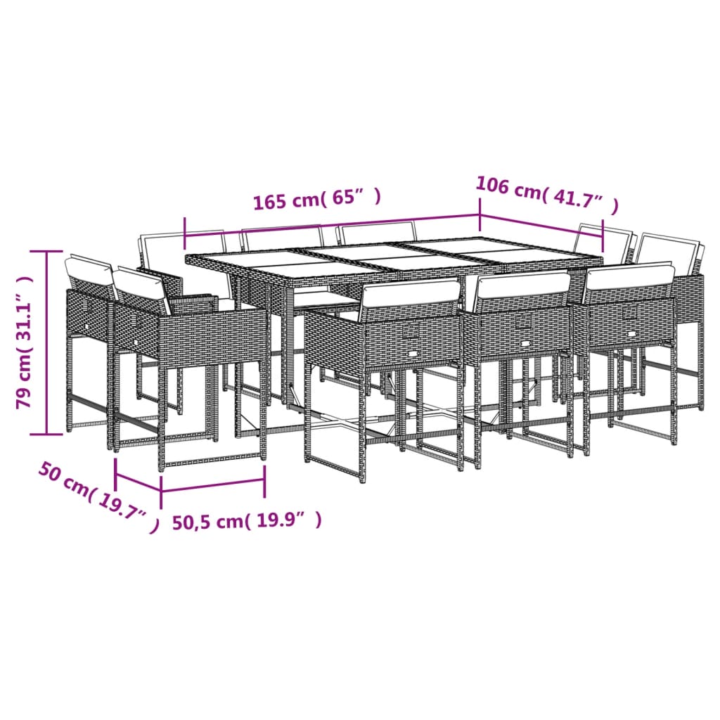 11-tlg. Garten-Essgruppe mit Kissen Hellgrau Poly Rattan - Pazzar.ch