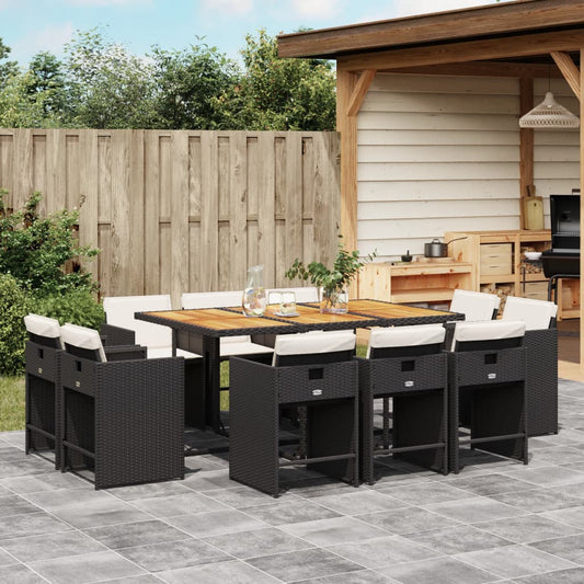 11-tlg. Garten-Essgruppe mit Kissen Schwarz Poly Rattan - Pazzar.ch