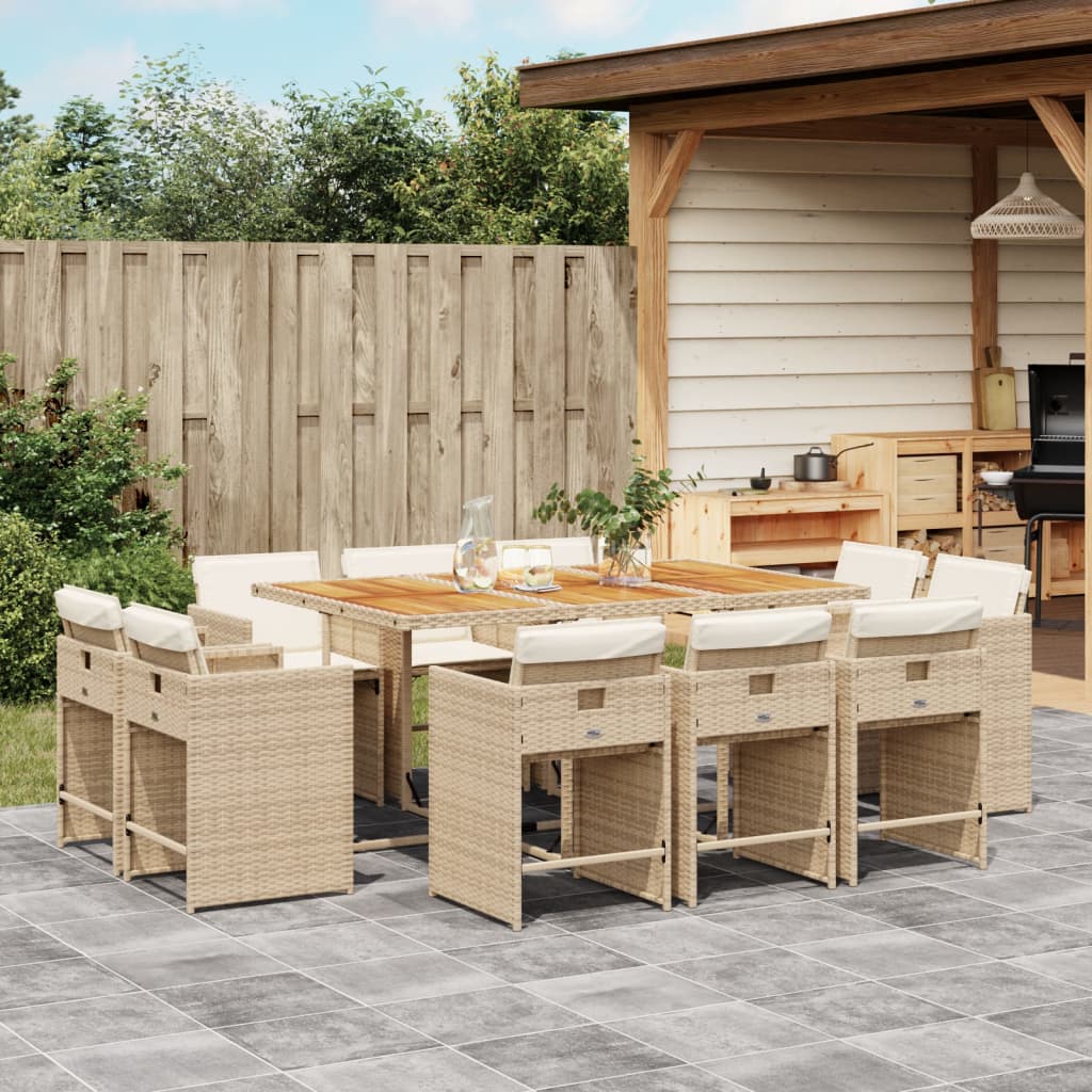 11-tlg. Garten-Essgruppe mit Kissen Beige Poly Rattan