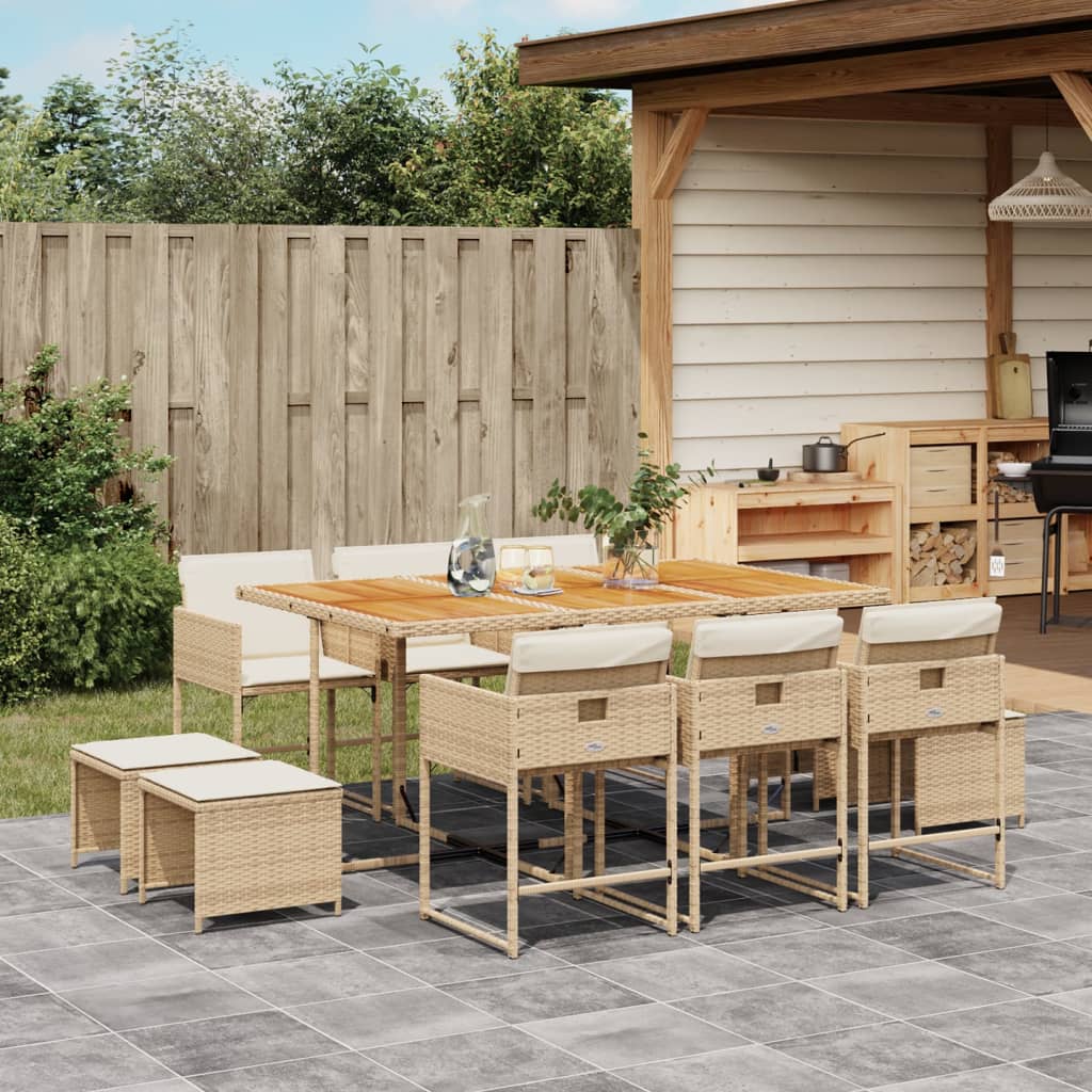 11-tlg. Garten-Essgruppe mit Kissen Beige Poly Rattan