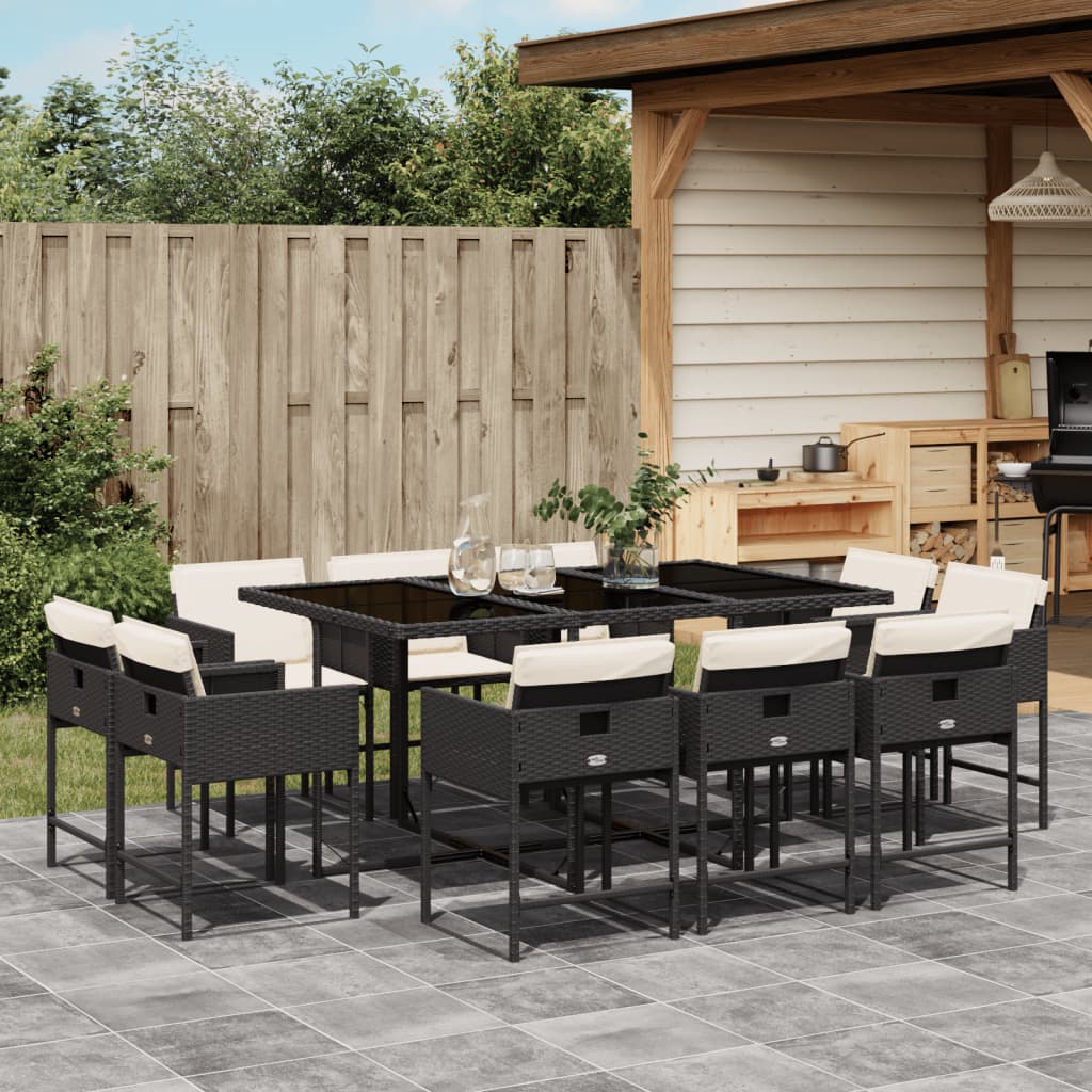 11-tlg. Garten-Essgruppe mit Kissen Schwarz Poly Rattan - Pazzar.ch