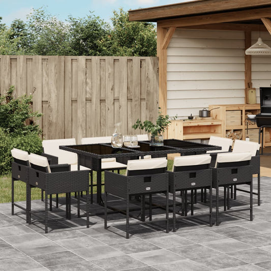 11-tlg. Garten-Essgruppe mit Kissen Schwarz Poly Rattan - Pazzar.ch