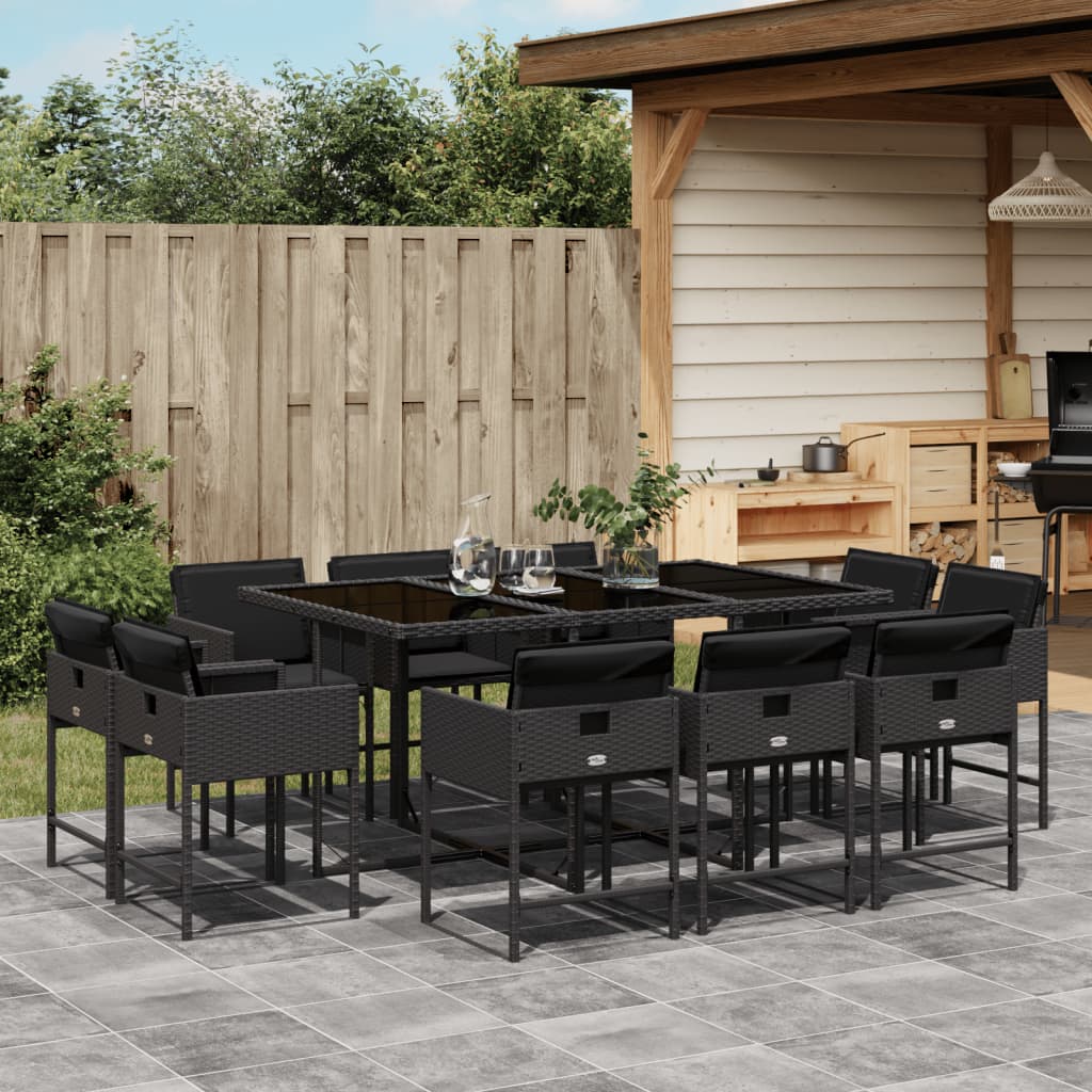 11-tlg. Garten-Essgruppe mit Kissen Schwarz Poly Rattan - Pazzar.ch