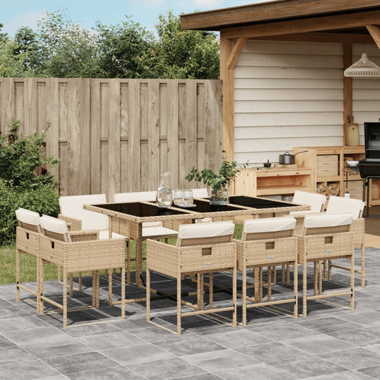 11-tlg. Garten-Essgruppe mit Kissen Beige Poly Rattan - Pazzar.ch