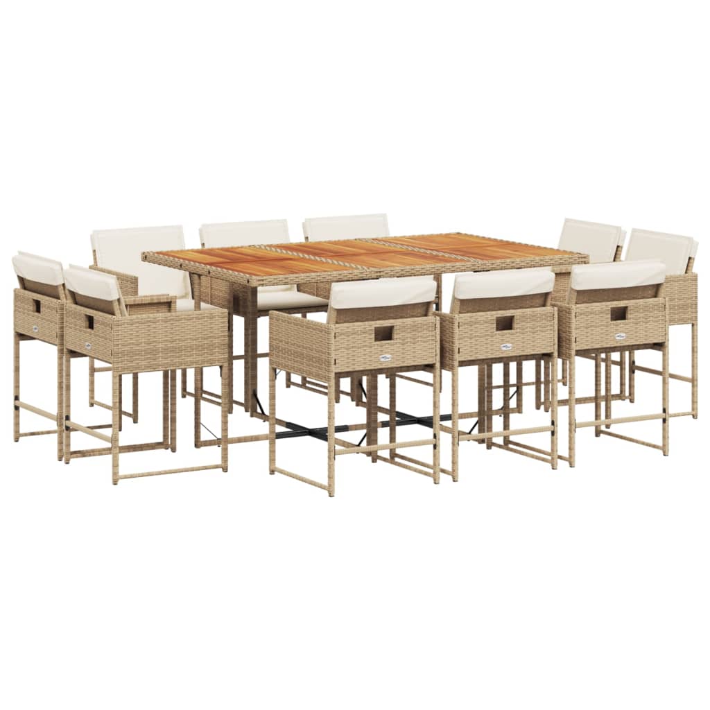 11-tlg. Garten-Essgruppe mit Kissen Beige Poly Rattan