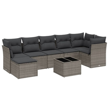 8-tlg. Garten-Sofagarnitur mit Kissen Hellgrau Poly Rattan - Pazzar.ch
