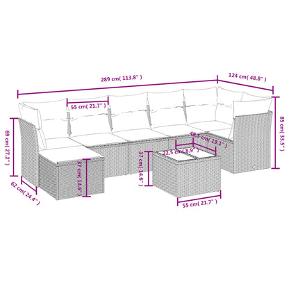8-tlg. Garten-Sofagarnitur mit Kissen Hellgrau Poly Rattan - Pazzar.ch