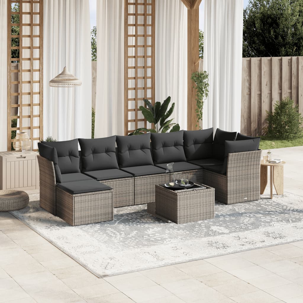 8-tlg. Garten-Sofagarnitur mit Kissen Hellgrau Poly Rattan - Pazzar.ch