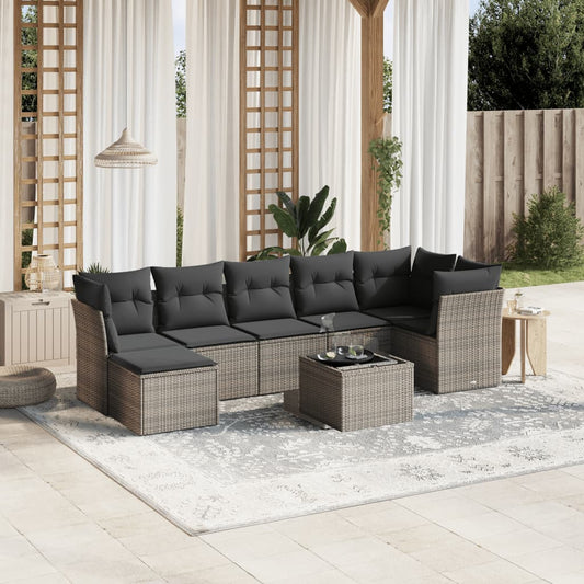 8-tlg. Garten-Sofagarnitur mit Kissen Hellgrau Poly Rattan - Pazzar.ch