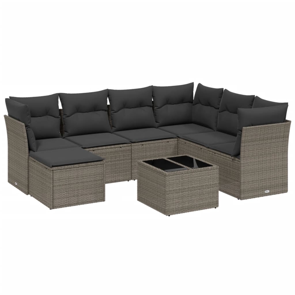 8-tlg. Garten-Sofagarnitur mit Kissen Hellgrau Poly Rattan - Pazzar.ch