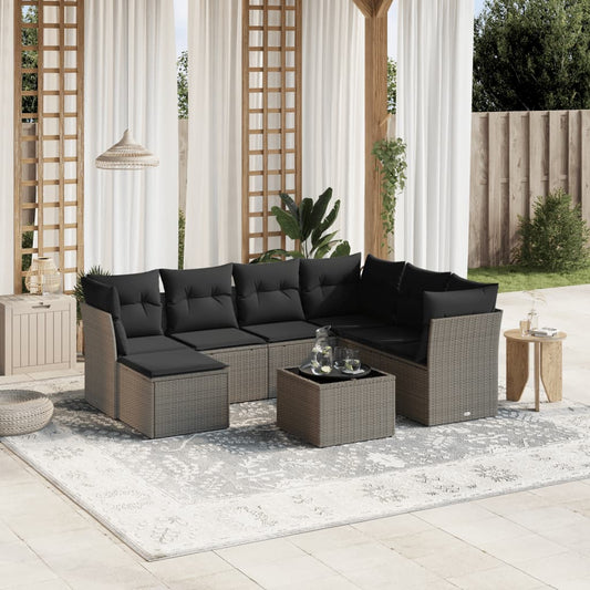 8-tlg. Garten-Sofagarnitur mit Kissen Hellgrau Poly Rattan - Pazzar.ch