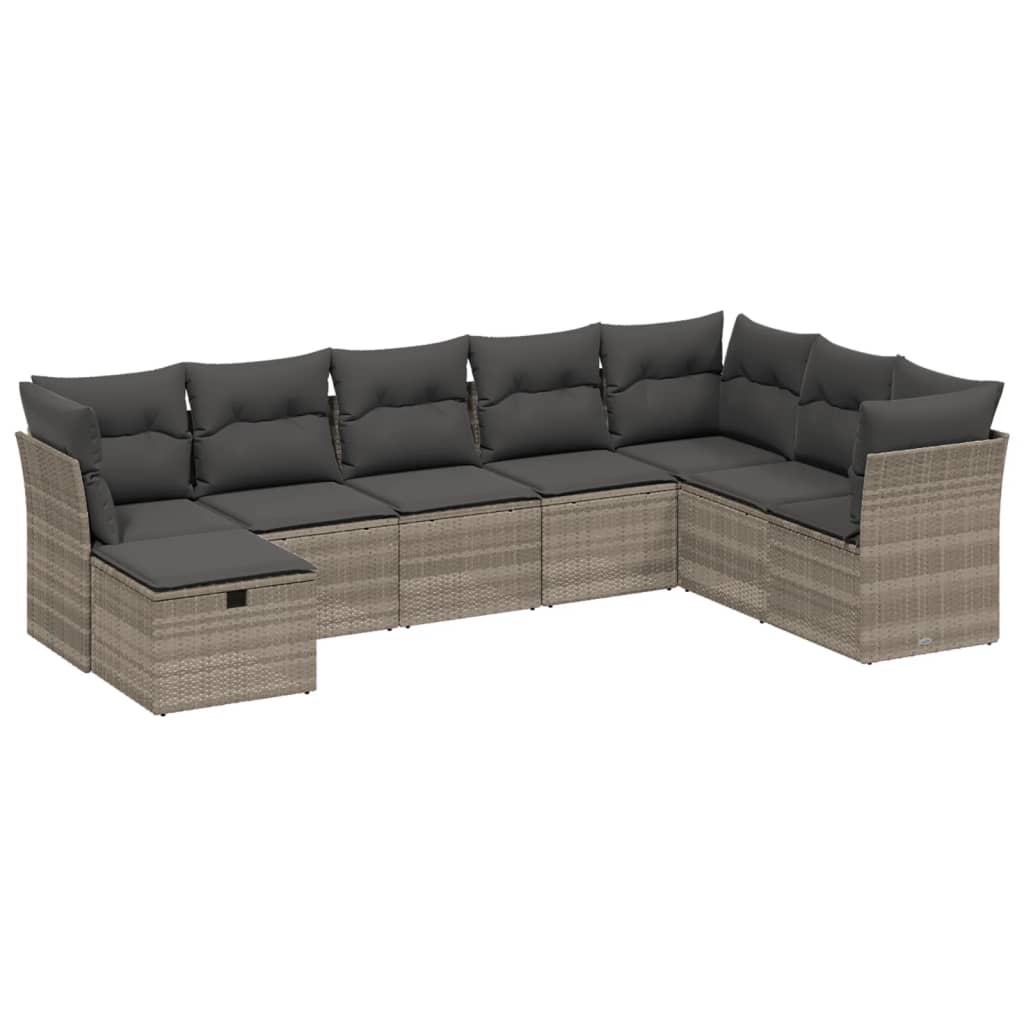 8-tlg. Garten-Sofagarnitur mit Kissen Hellgrau Poly Rattan - Pazzar.ch